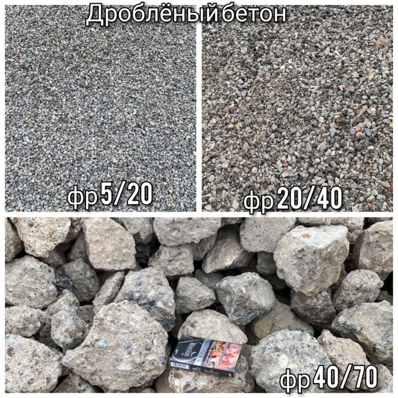 Гравий, гранитный щебень, дроблный бетон, песок, грунт